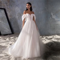 glitter princess wedding dresses 2022 appliques lace pleats off the shoulder boho bride dress bridal gowns robes de mariage