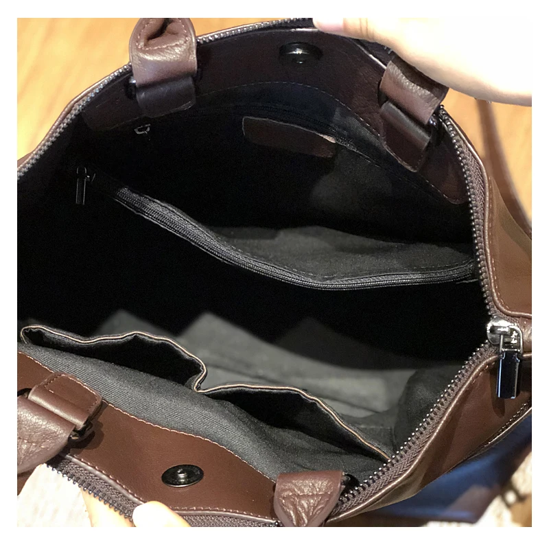 Business Briefcase Women Genuine Leather Tote Vintage Messenger Bag Man Laptop Office Bags Unisex Shoulder Bag Large Capacity