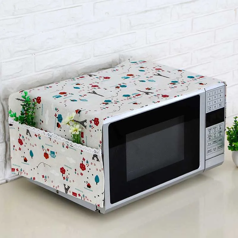 

35*95cm Microwave Oven Dustproof Cover With Pockets Cloth Microwaves Protector Covers Home Household Merchandises Dust Covers