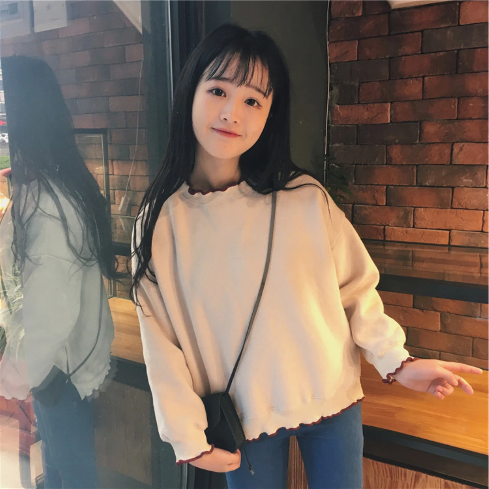 Women Fashion Plush Hoodies Female O Neck Wavy Hem Split HarajukuTops Tracksuit Sweatshirt Long Sleeve Casual Female Fall Coat
