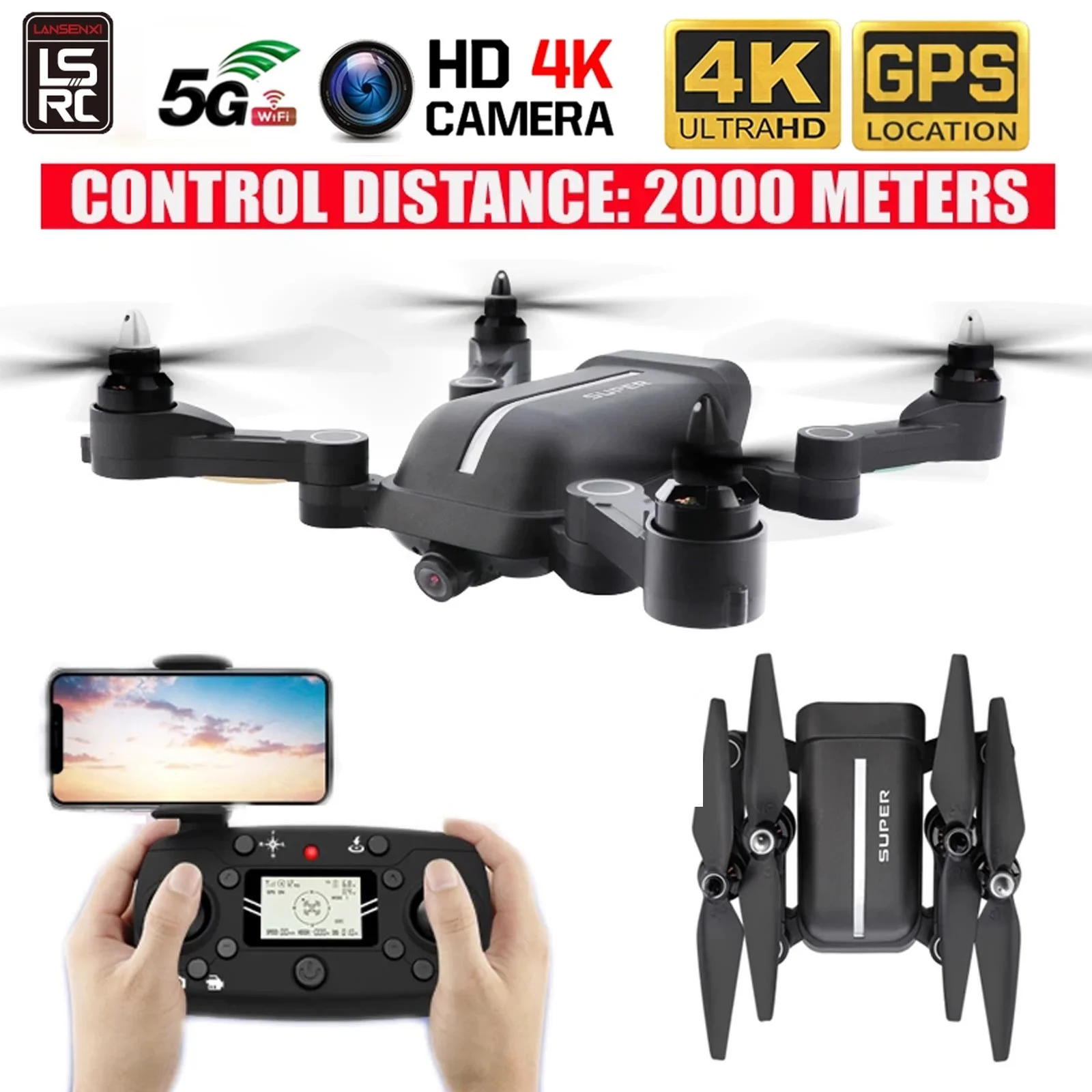 

LSRC Дрон с разрешением 4K 5G WI-FI GPS Камера HD 5 км Дроны с видом от первого лица 3-Axis/2-осевой стабильный Gimbal 35 минут времени полета складной Квадрок...