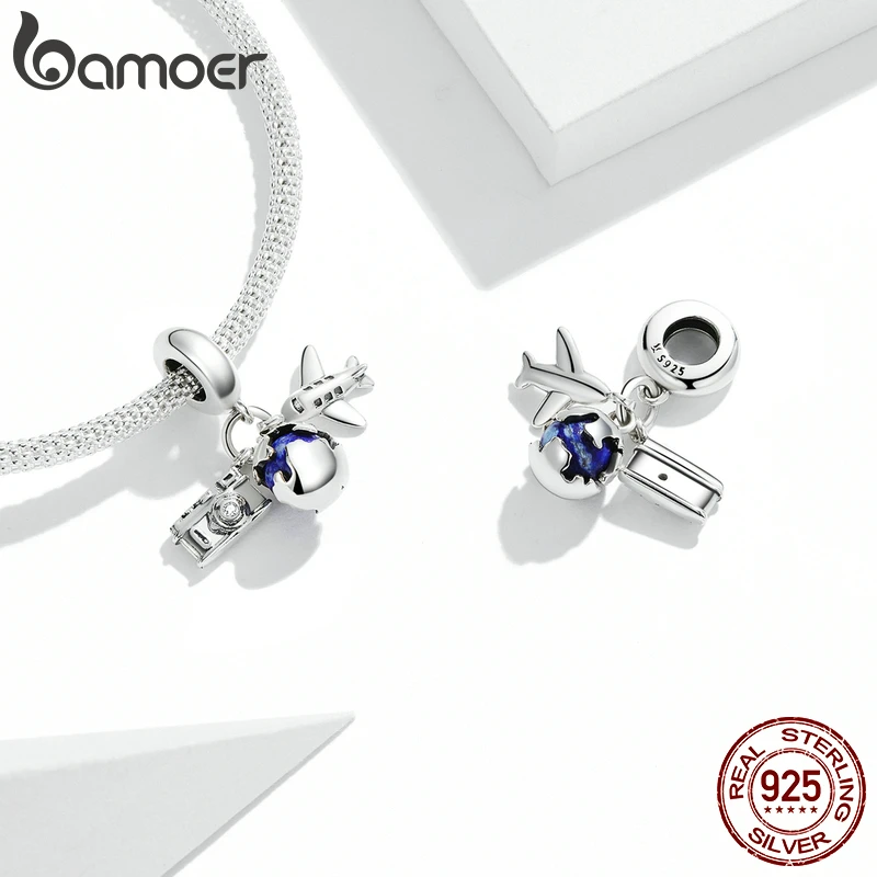 Bamoer Genuine 925 Sterling Silver Travel Round the World-Mini Camera Pendant Fit for Bracelet or Bangle Plane Charms Jewelry | Украшения и