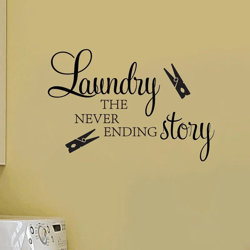 

Laundry Room Wall Sticker Laundry The Never Ending Story Clothespin Wall Decals Laundry Washroom Art Murals Decoration Wallpaper