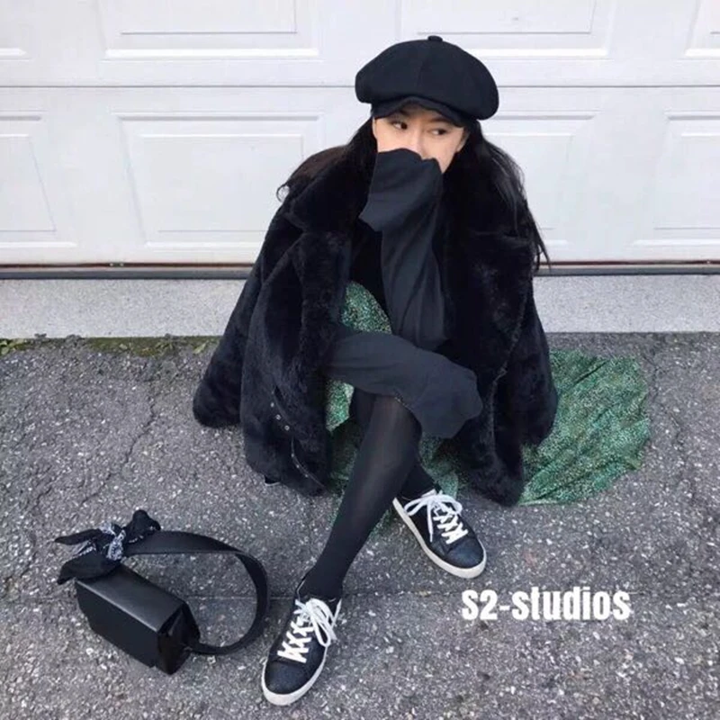 Artificial Fur Collar Warm 2023 Winter New Fur Coat Imitation Plush Thick Cotton Jacket Mid-length Coat Women Fashionable Joker