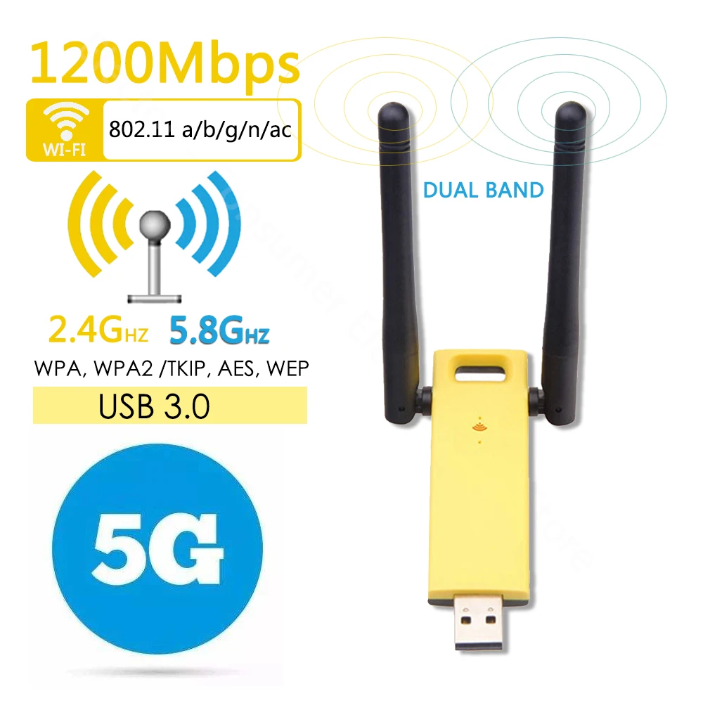 AC 1200 Мбит/с двухдиапазонный беспроводной USB 3 0 Wifi адаптер RTL8812BU антенна 5 ГГц 2 4 Lan