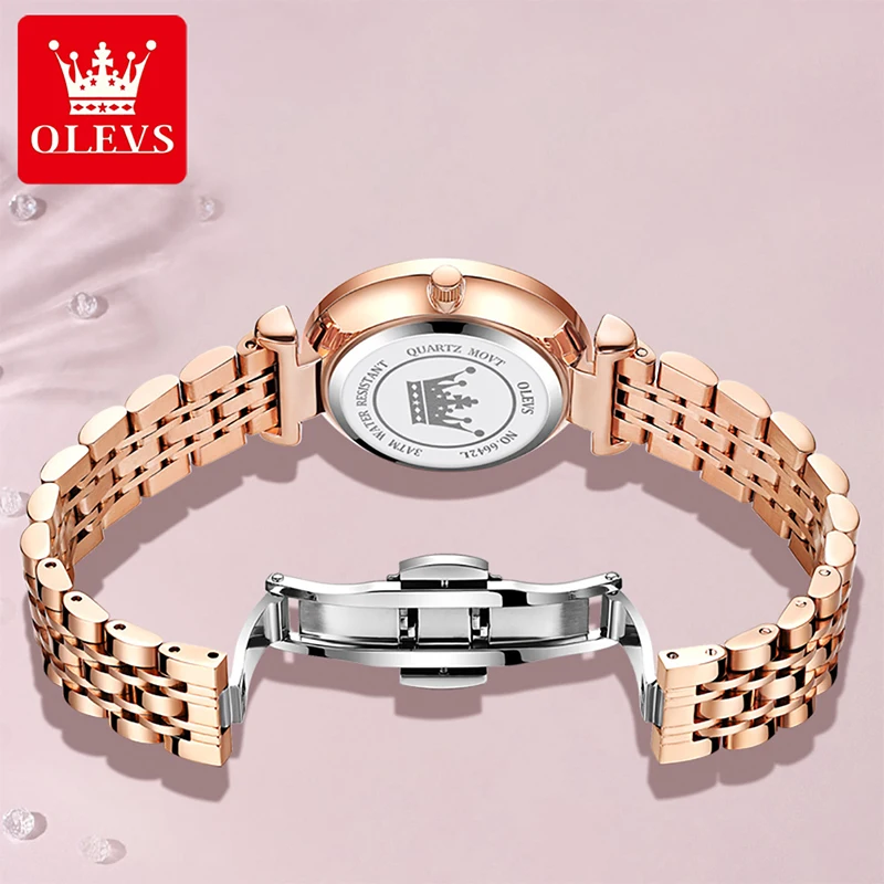 OLEVS Ladies Luxury Watches Top Brand Fashion Rose Gold Stainless Steel Waterproof Quartz Women Watch Gift Relogio Feminino 6642