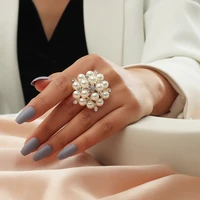 korean style pearl zircon ring for women girl simulated pearl flower open finger rings fashion wedding party jewelry wholesale