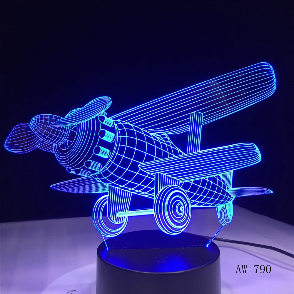3D светодиодный ная лампа в виде самолета визуальный красочный светильник с