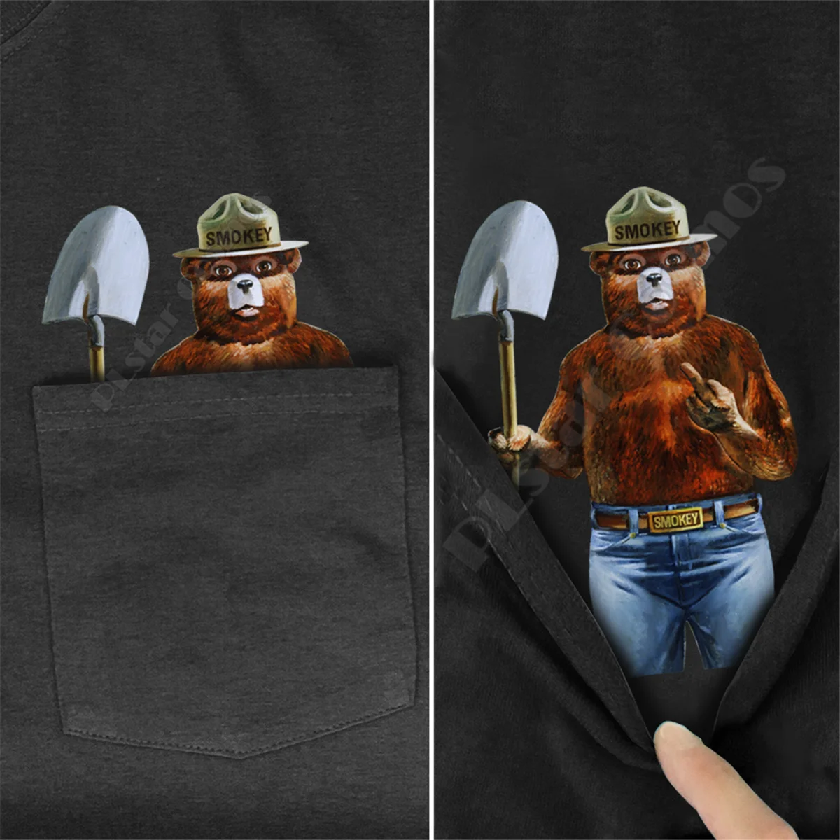 Футболка Smokey Bear с карманом для кемпинга летняя футболка мультяшным принтом