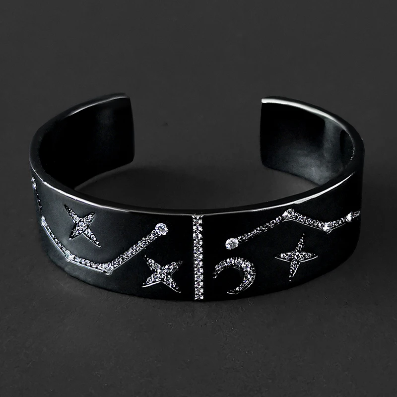 

S925 Sterling Silver Constellation Big Dipper Couple Black Open Bracelet Personality Luxury Monaco Jewelry Trend Ins Wind Retro