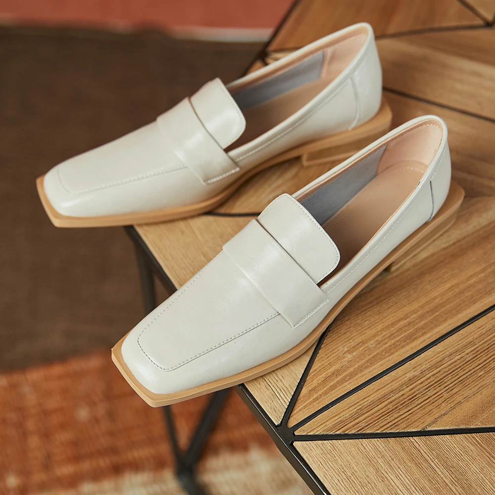 

Kickway Concise Designer Women's Loafers Round Toe Low Heels Shoes Woman Heels 2021 Spring Newest Genuine Leather Female Pumps