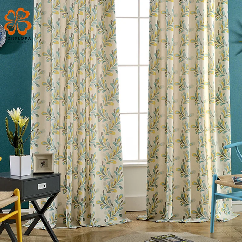 

American Retro Leaves Printed Curtains for Living Room Pastoral Style Decoration Drapes Bedroom Window Treatments Panel Blinds