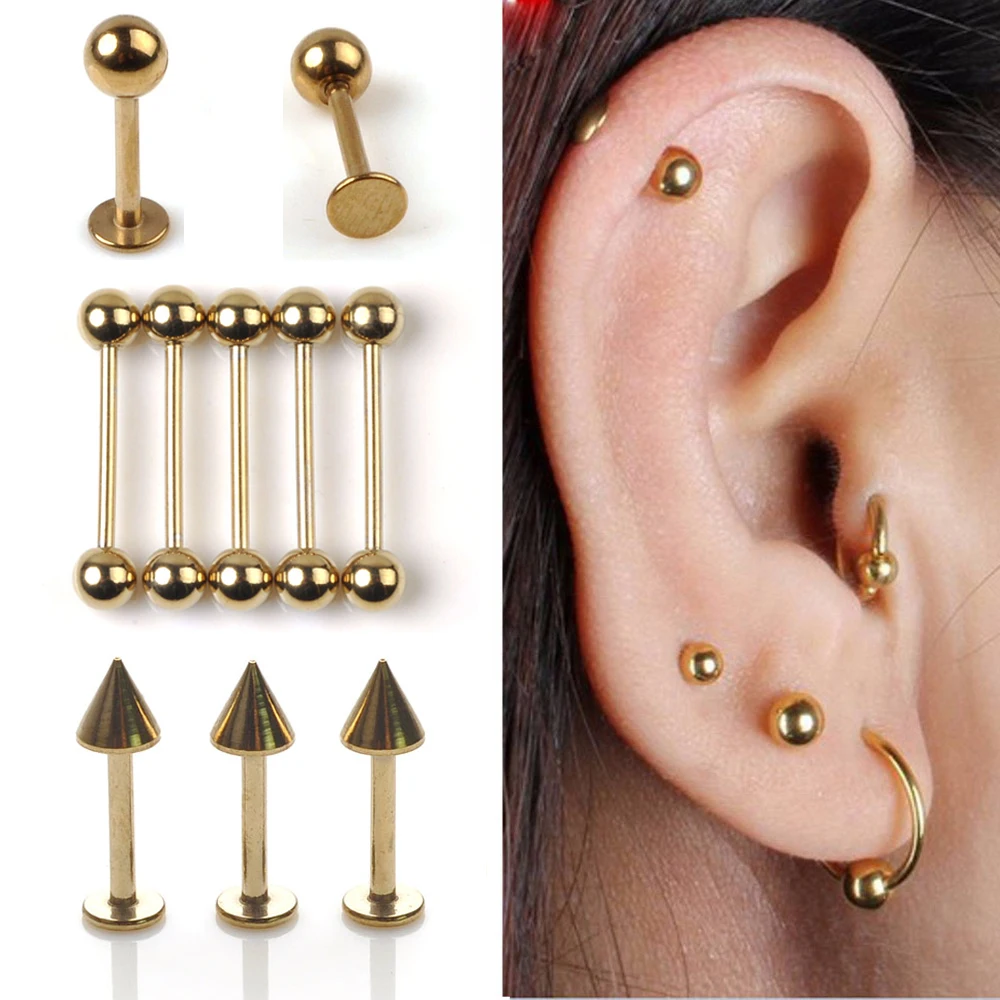 5 шт./лот Золотое кольцо из нержавеющей стали для бровей носа губ ушей Козелка
