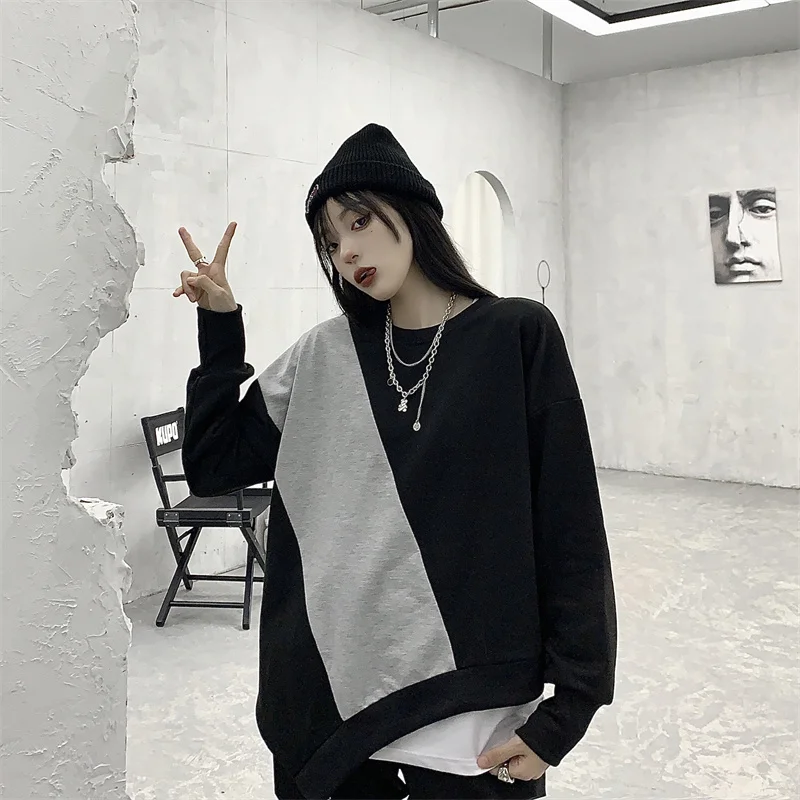 Женский свитшот в стиле Харадзюку Новинка осени 2021 винтажные Асимметричные