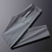 light luxury quality gray striped business trousers mens slim feet mens drawstring casual pants autumn