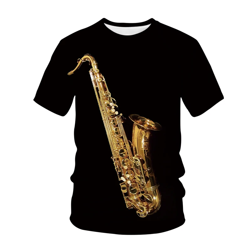 

Men's T-shirt Classic Musical Instrument Summer 3D Printing Horn Brass Fashion T-shirt Casual Personality Unisex Black T-shirt