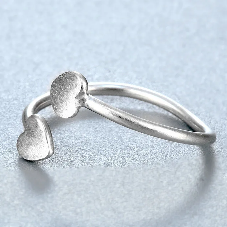 

925 Sterling Silver Open Adjustable Double Heart Finger Ring For Women Party Wedding Jewelry jz428