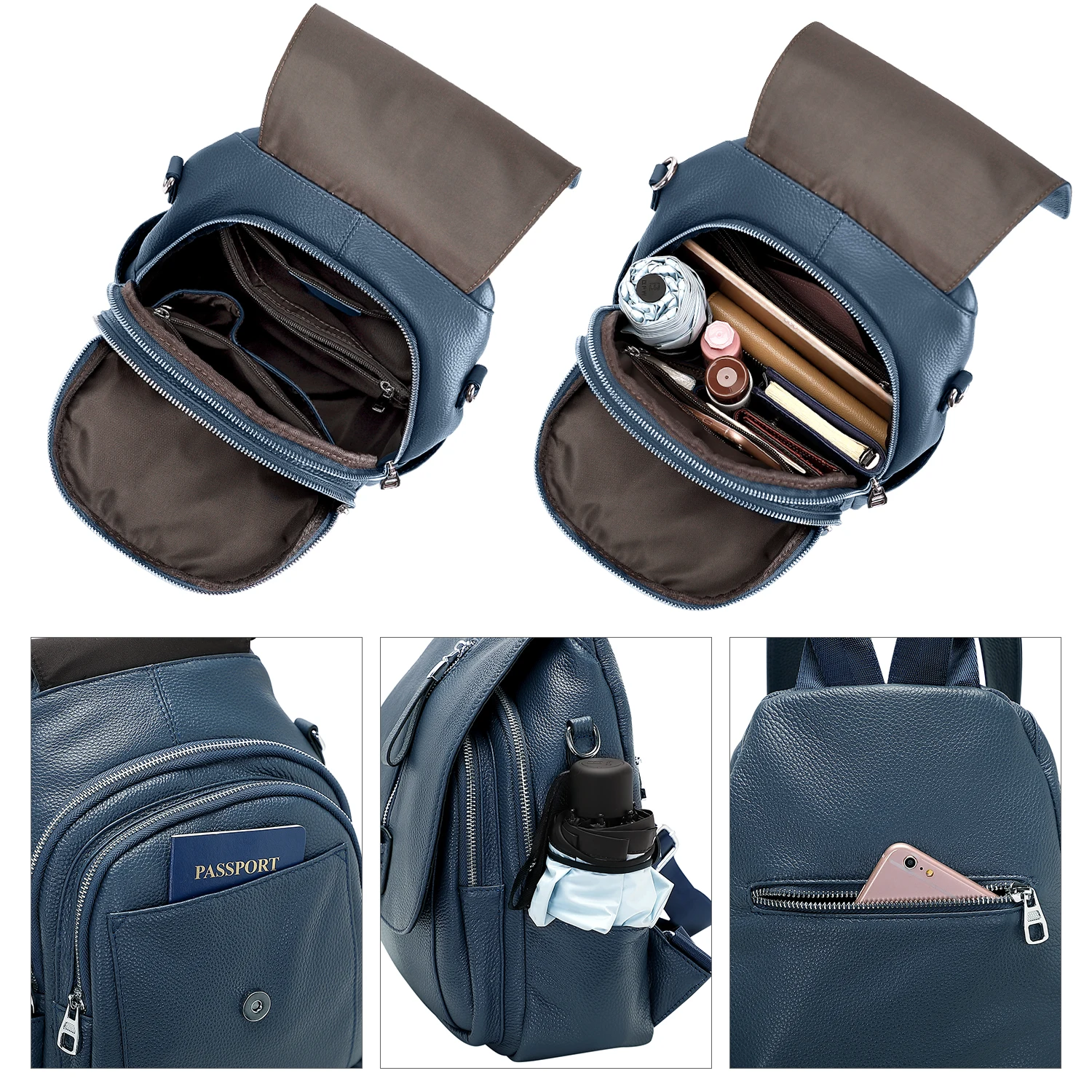 

DOLEESUNE Women's Leather Backpack Convertible Shoulder Bag 4 in 1 Fashion Knapsack For Female Large Capacity Practical Rucksack