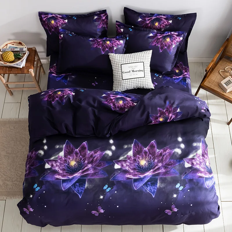 

2021 New Purple Flower Romantic Fantasy Scenery Comforter Bedding Set Queen Twin Single Duvet Cover Set Pillowcase Home Luxury