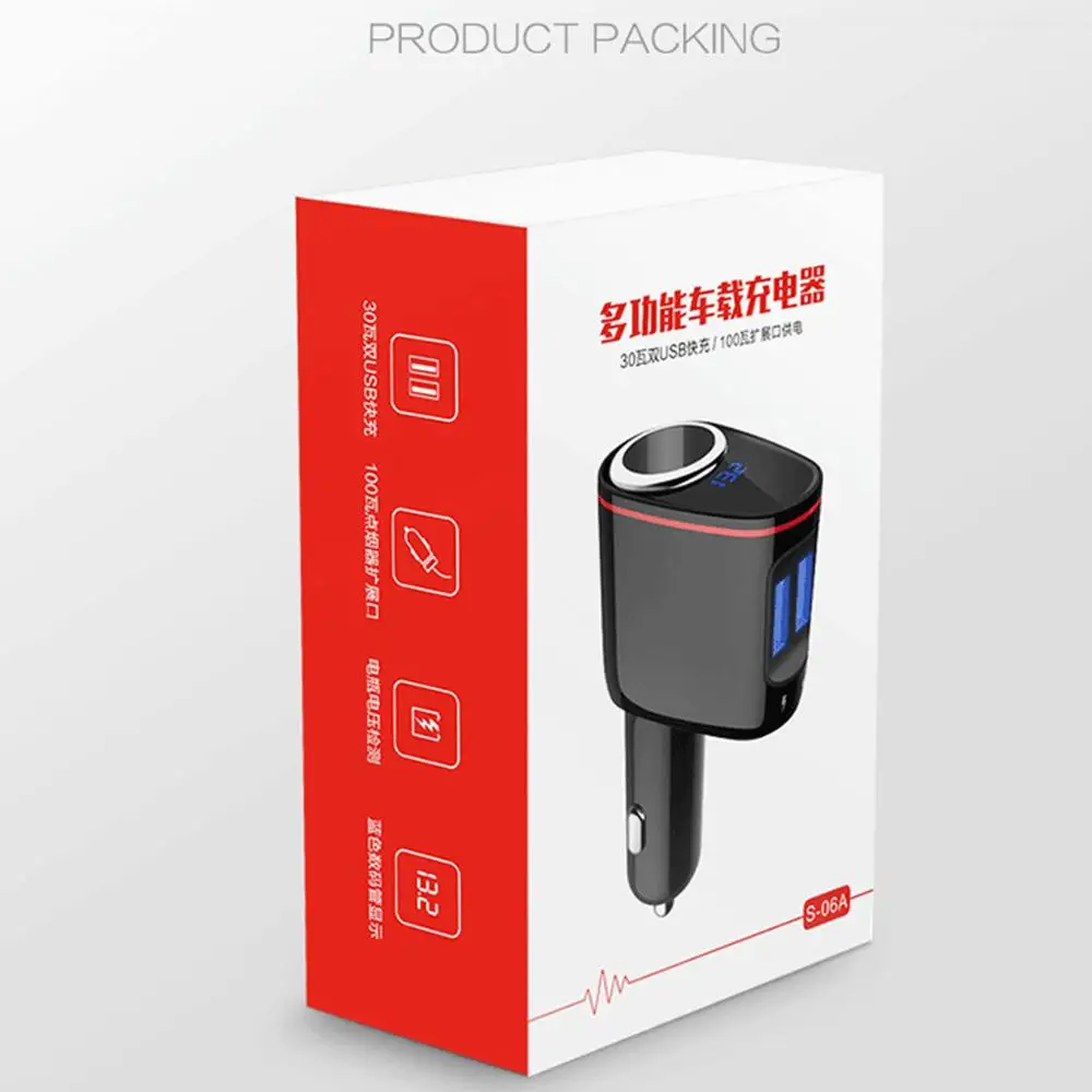 

URVNS Dual USB 30W Quick Charge 3.0 Car Charger LED Digital Display QC3.0 Car Fast Charger with 100W Cigarette Lighter