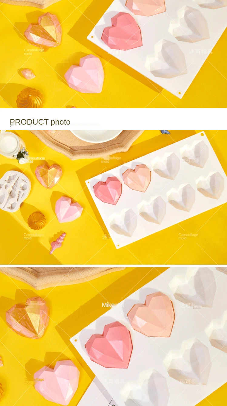 

8 Diamond Hearts Mousse Silicone Cake Mold Baking DIY White Mousse Baking Tool