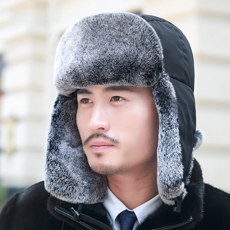 Lantafe Men Hat Winter Fur Lei Feng Cap Russian With Rabbit Mask Hats Earmuffs Riding Keep Warm Bomber | Аксессуары для одежды