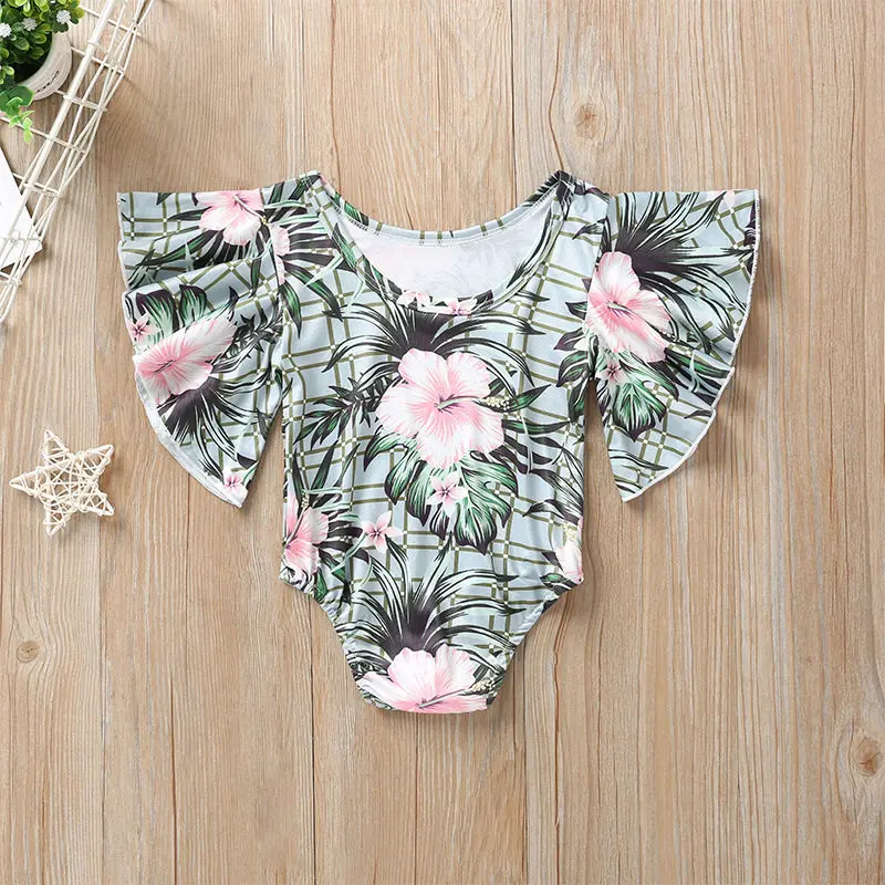2020 Summer Baby Girl Cloth Set Flowers Ruffled Sleeve Romper Top+Pink Skirt 2pcs Suit Fashion Toddler Kid Outfit 1-4T | Мать и ребенок
