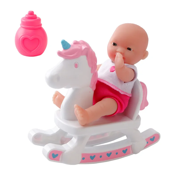 1 doll 1 horse WOWCHEER 12 см 6 шт. Bebes Reborn мини детские куклы с Колыбель Ванна Мягкие силиконовые маленькие куклы реалистичные Kawaii Игрушки для девочек - Цвет: 1 doll 1 horse