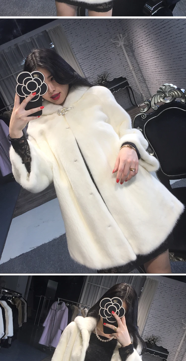 new autumn and winter Haining imported fur women's hooded tidy long section mink coat mink jacket