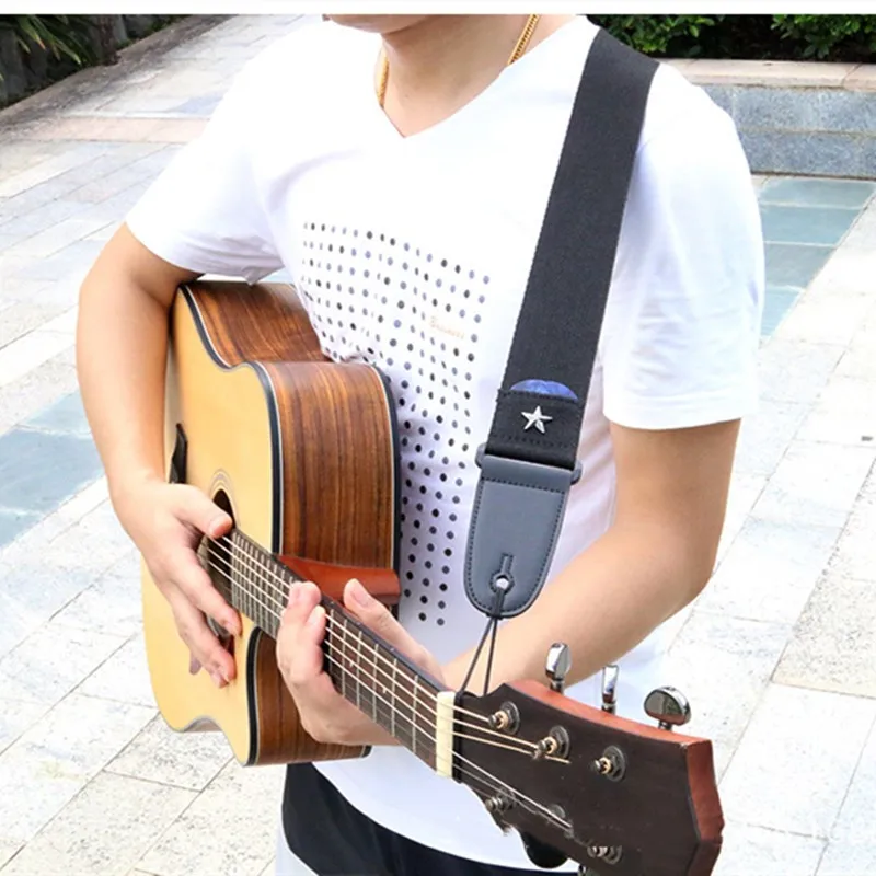 

Personality Electric Guitar Strap Acoustic Folk Guitarra Belt Straps Vintage Cross Guitar Shoulder Straps with Pick Black Pocket