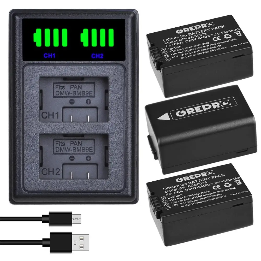 

3-Pack DMW-BMB9 DMW-BMB9E BMB9 BMB9E Battery + Type-c LED Charger for Lumix DMC FZ40K FZ45K FZ47K FZ48K FZ60 FZ70 FZ80 FZ100K