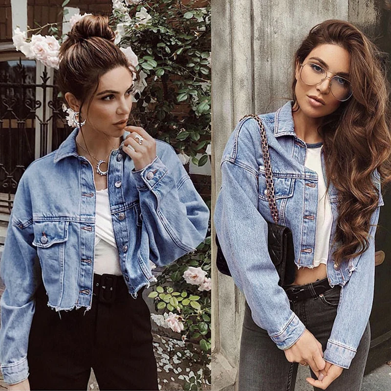 Женская укороченная джинсовая куртка manteau femme, модная синяя джинсовая куртка, демисезонная короткая джинсовая куртка и пальто, верхняя одежда