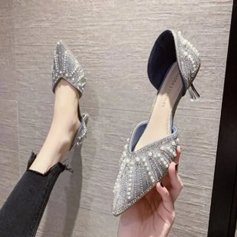 

2021 Pointed Toe Sandals Stiletto Heels All-Match Comfort Shoes for Women Shallow Mouth Sandals Women Fashion Rhinestone High