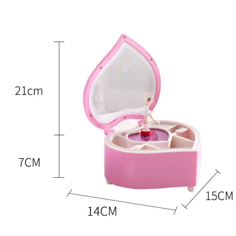 

White Valentine Ballerina Music Box Heart Shape Rotating Removable Dancing Figurine Music Trinket Jewelry Box Gift