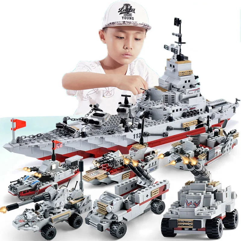 

Military Warship Navy Aircraft Army Figures Building Blocks Deformable Toys Educational Toys Gift For Child 1000+PCS NO BOX