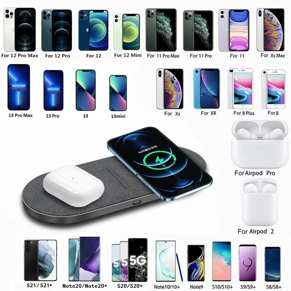 2 in 1 20w dual seat qi wireless charger for samsung s21 s20 s10 double 15w fast charging pad for iphone 13 12 11 pro xs xr x 8 free global shipping