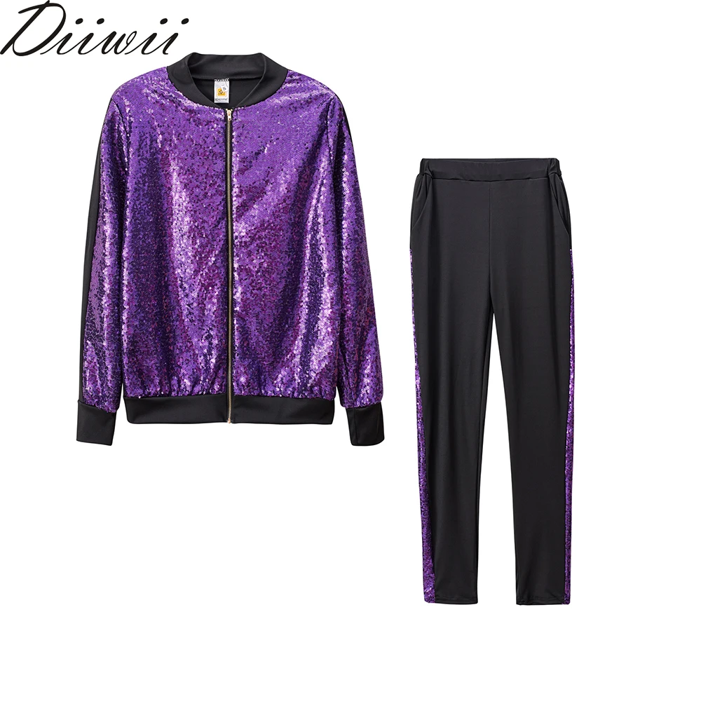 

DiiWii New Womens Fashion Sexy Sequins Leisure Sports Autumn Winter Two Piece Set