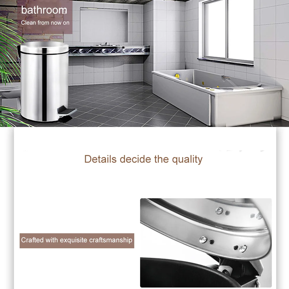 

Круглая полированная мусорная корзина из нержавеющей стали, 12 л