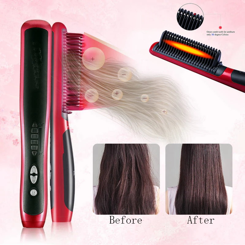 

Straightening Heating Combs Men Beard Hair Straightener Ceramic Curler Professional Heated Comb Electric Hair Brush Straightener