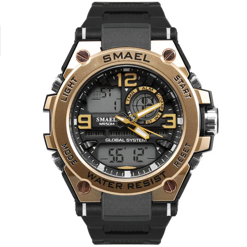 BK GLD Shock Luxuly мужские наручные часы золотые цифровые часы мужские водонепроницаемые 50 м светодиодный часы мужские часы с большим циферблатом мужские спортивные часы - Цвет: BK GLD