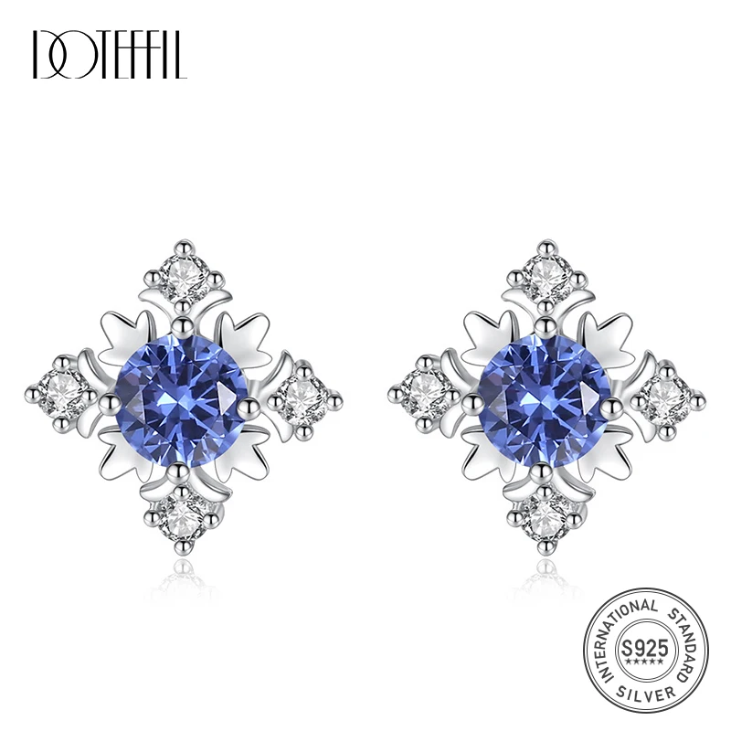 

DOTEFFIL Genuine 925 Sterling Silver Charming Blue & Green Stud Earrings for Women Exquisite Pattern Topaz Earrings Fine Jewelry