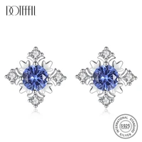 doteffil genuine 925 sterling silver charming blue green stud earrings for women exquisite pattern topaz earrings fine jewelry