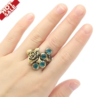 27x25mm neo gothic flowers vintage created blue aquamarine for women black gold silver rings punk eye catching