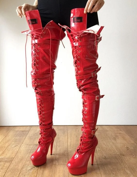 

2020 stage fashion water table over knee buckle nightclub boots