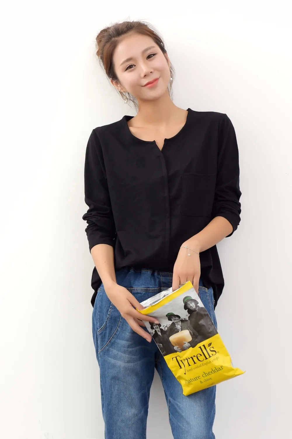 Сезон весна осень Женские все матч свободные пуловеры с длинными рукавами