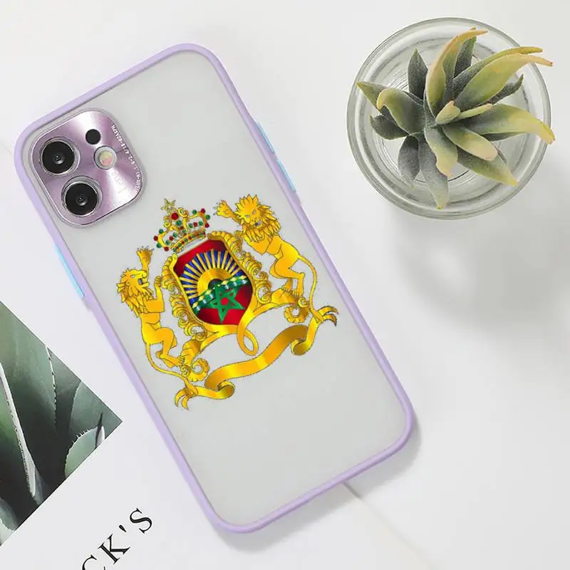 

Morocco Flag Coat Of Arms Symbol Phone Case For iPhone 12 11 Mini Pro XR XS Max 7 8 Plus X Matte transparent Purple Back Cover