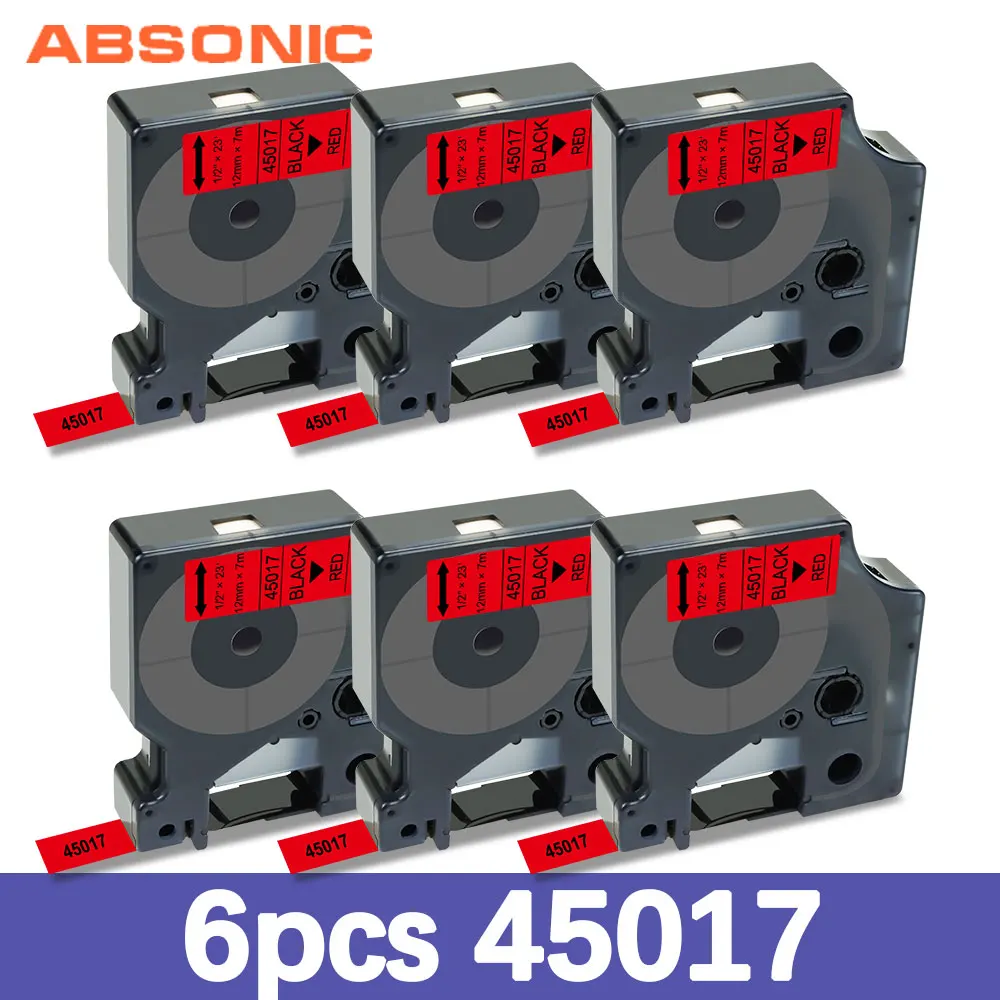 

Absonic 6PK Compatible for Dymo D1 12mm Tapes 45017 Black on Red Ribbon Cassette for Dymo Label Manager LM 160 280 Label Maker