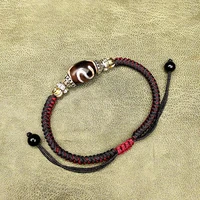 hand woven ladies amulet bracelet old agate dzi beads tiger teethmoney hook totem pattern adjustable bracelet free shipping