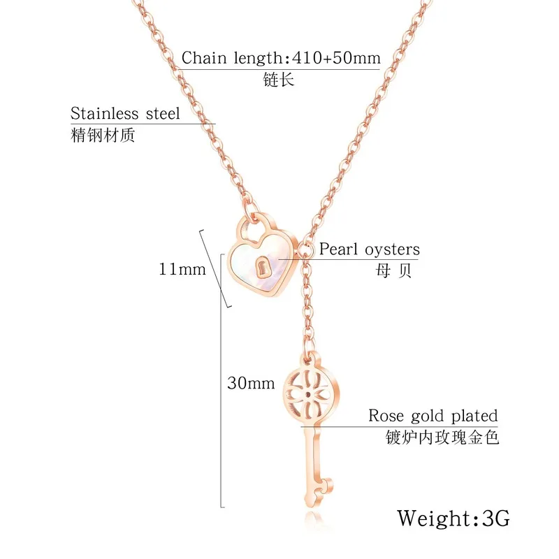 

Simple Fashion Heart Titanium Steel Women's Necklace Personalized Lock Key Chain Pendant Necklace