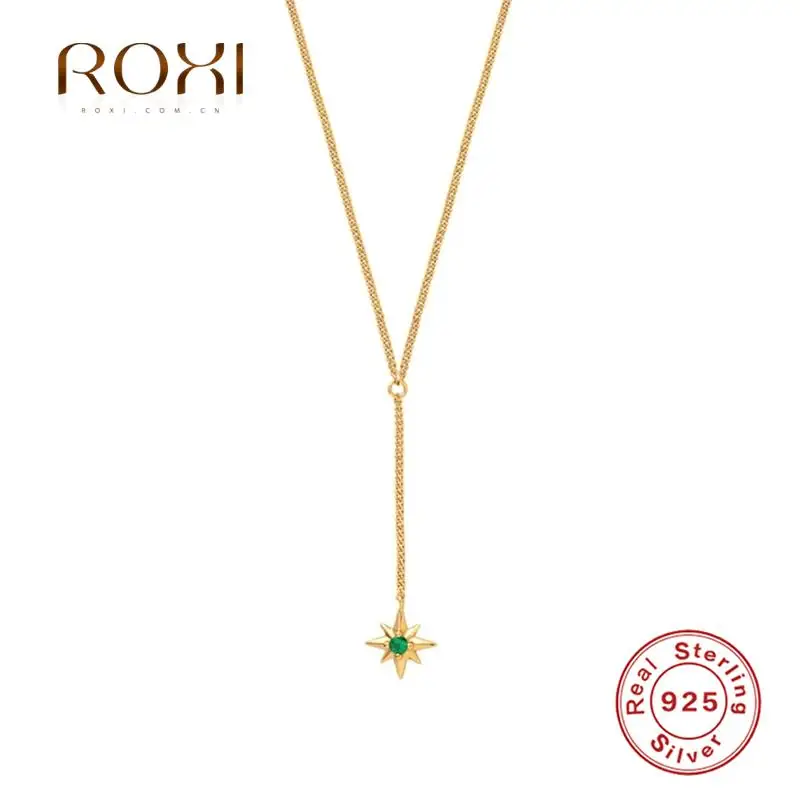 

ROXI Green Stone Star Pendant Necklace for Women 925 Sterling Silver Jewelry Chain Female Choker Collier Fashion Casual Collares